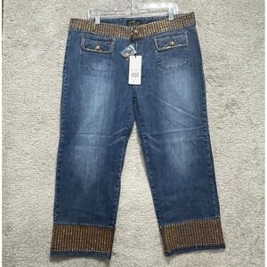 Platinum Plush Jeans Pants Women's 19 Blue Wide Straight Leg Cropped Embellished